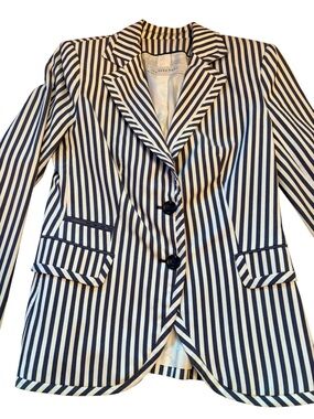 Zara Navy and White Striped Blazer Jacket